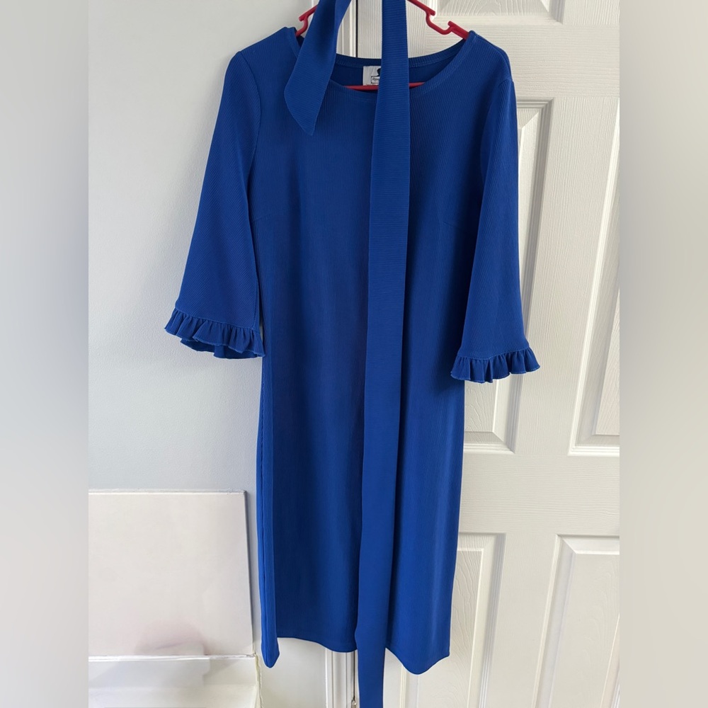 Dainty Jewells Elegant Royal Blue Ruffle Sleeve Dress